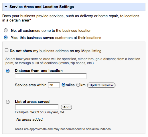 service areas service areas