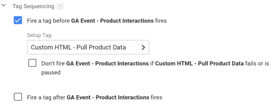 GTM tag sequence with setup tag GTM tag sequence with setup tag