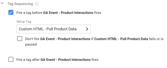 GTM tag sequence with setup tag