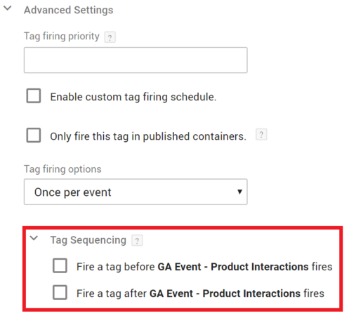 GTM tag sequence configuration tab GTM tag sequence configuration tab