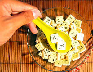 Soup bowl with Scrabble tiles Soup bowl with Scrabble tiles
