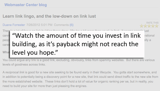 seos should not invest too much time in link building