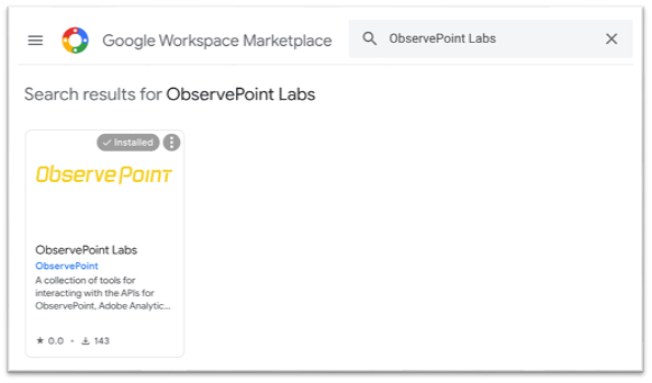 ObservePoint labs in the Google add-ons