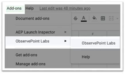ObservePoint Labs now showing as an option in Google Sheets