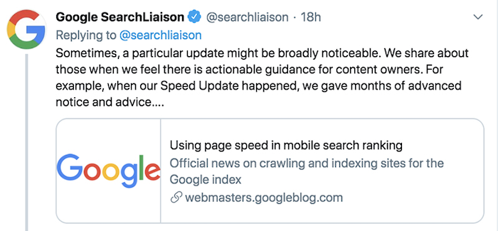 Tweet from Google SearchLiaison