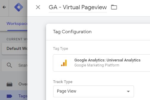 screenshot of track type page view preselected in google tag manager