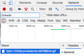 screen grab of pid & conversionId fields correctly populated