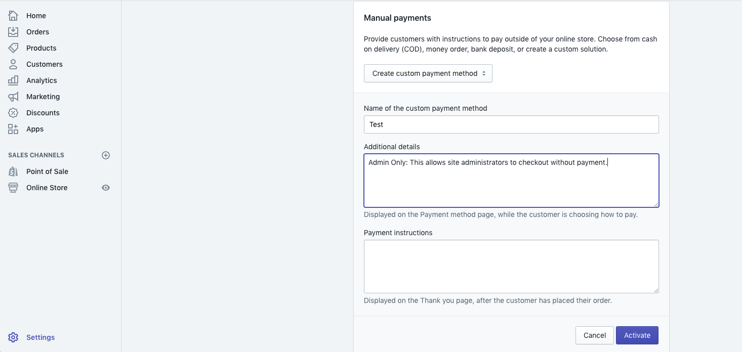 screen grab of step three creating a payment method