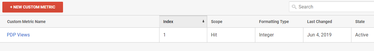 screenshot PDP Views Custom Metric Index 1