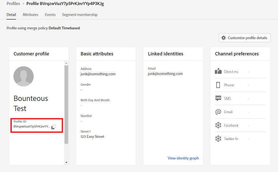 AEP Customer Profile with profile ID highlighted