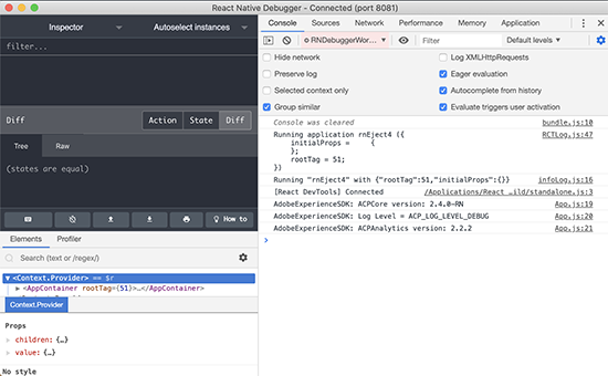 screen grab of React Native Debugger