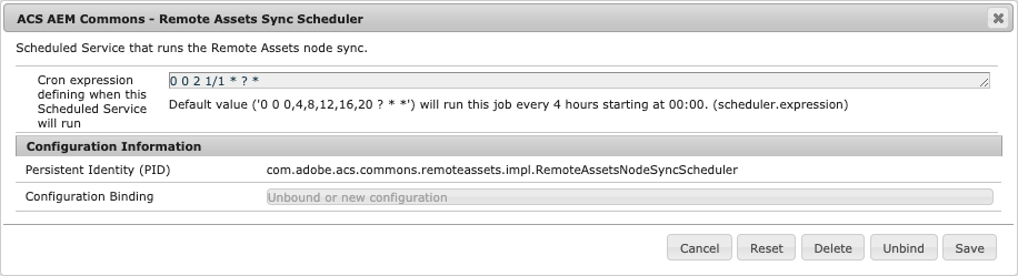 screen shot of Remote Assets Osgi Schedule