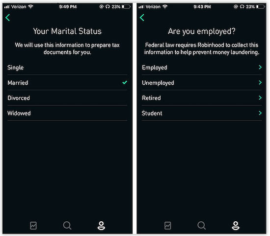 screen grab of Robinhood App Opt In settings