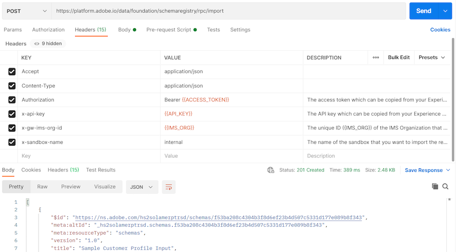 body of the import endpoint with the copy the JSON and pasted in