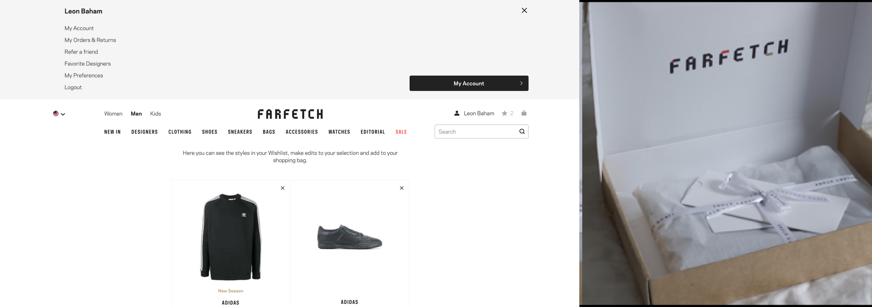 screenshot of FarFetch personalized experience