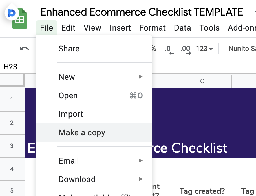 screenshot showing where to go to make a copy of a Google sheet