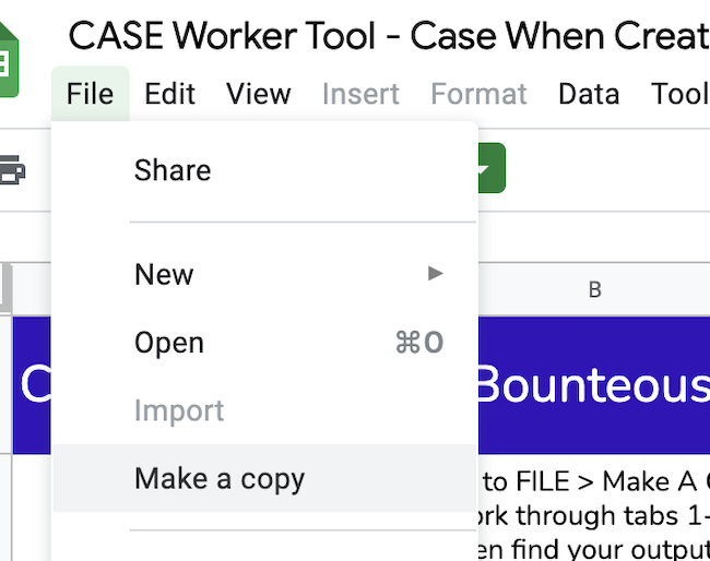 Make a copy of the CASE Worker Google Sheet