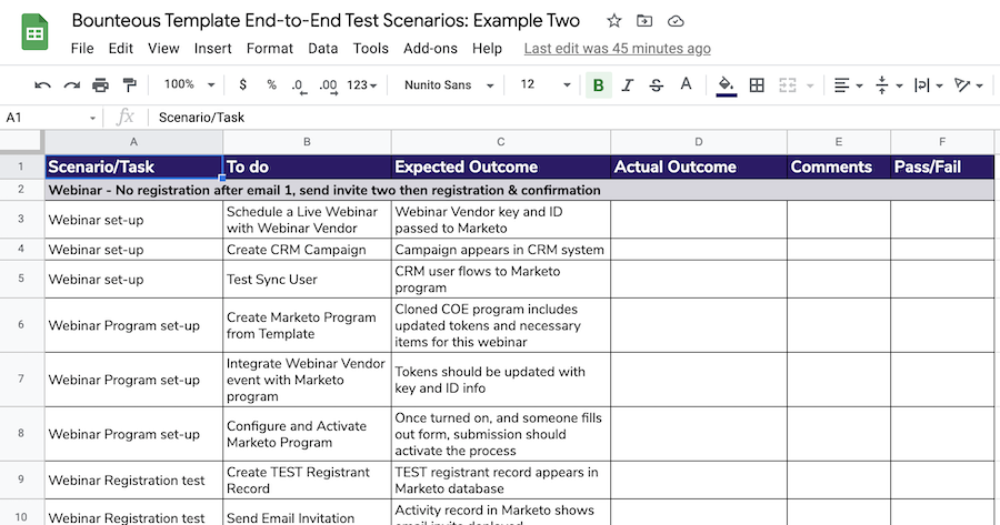 "screen shot of the example test scenario two spreadsheet""
