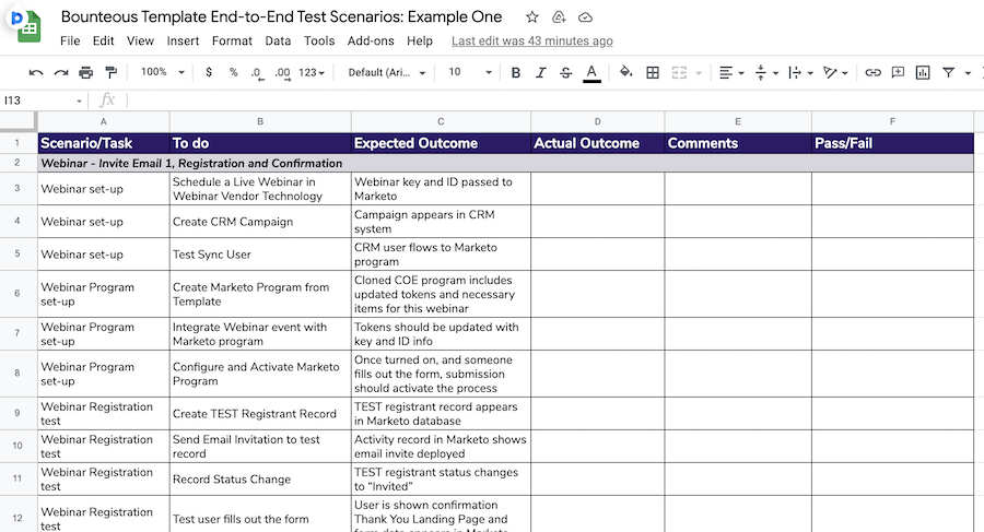screen shot of the example test scenario one spreadsheet