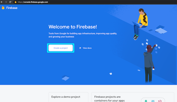 image showing the home page of the firebase console