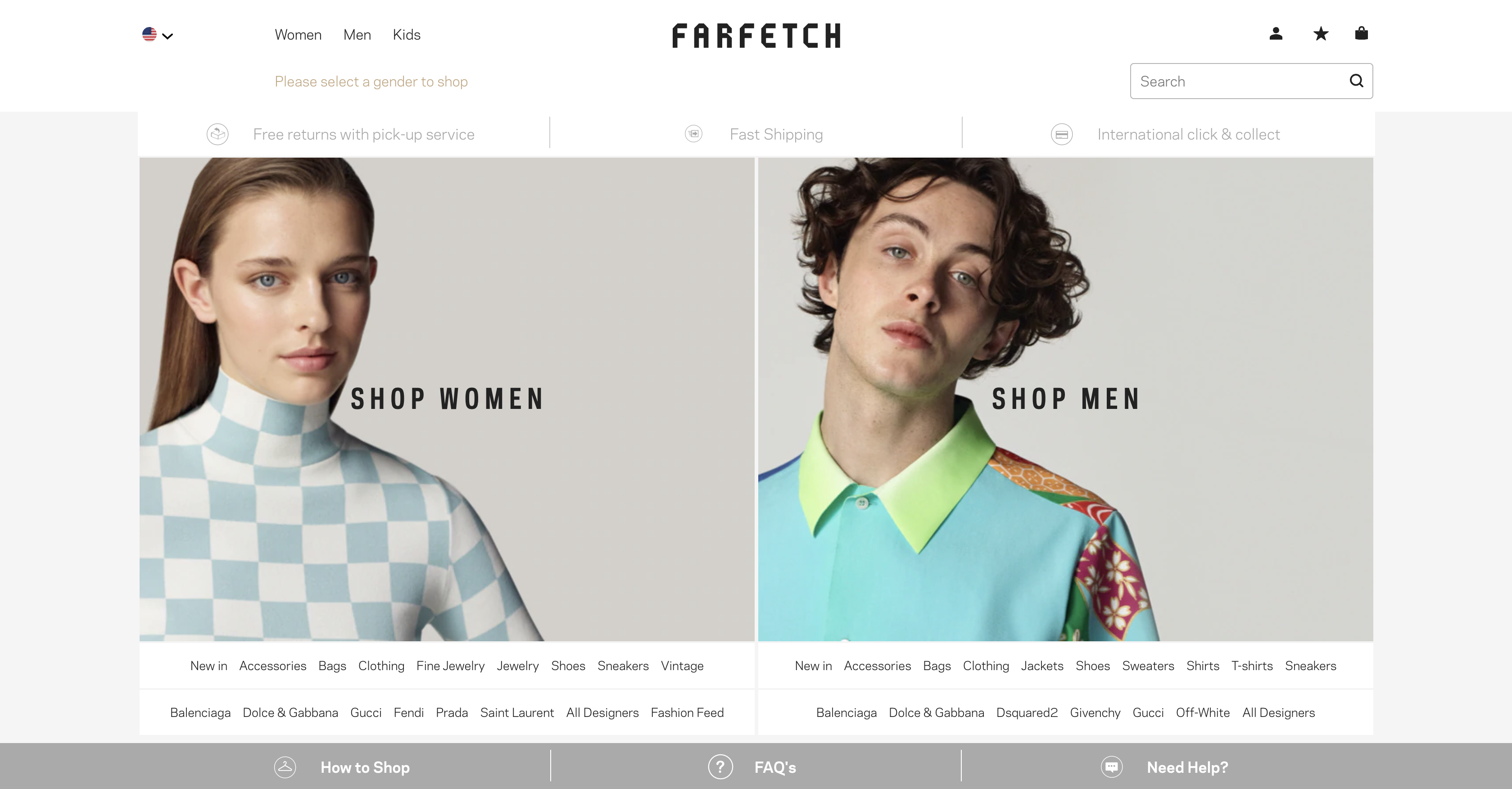 screenshot of Far Fetch homepage