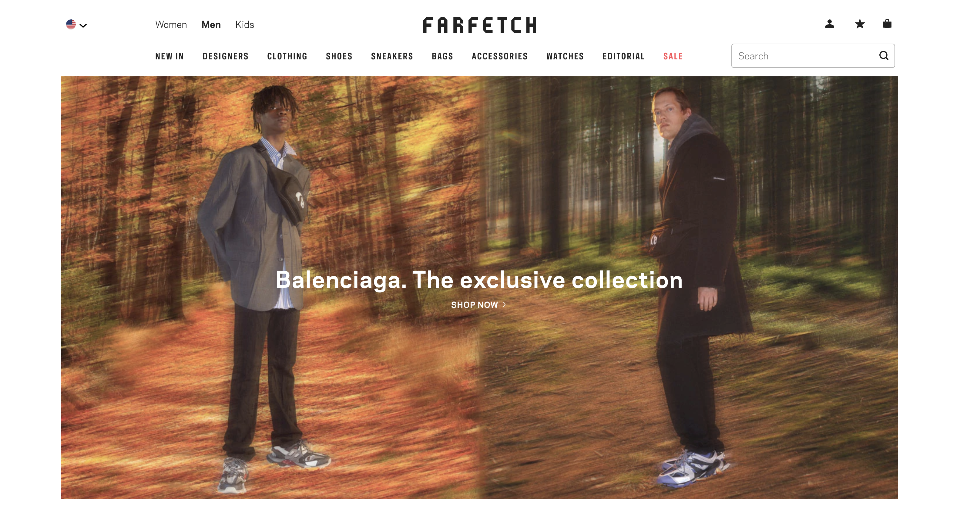 screenshot of men's browsing homepage of FarFetch