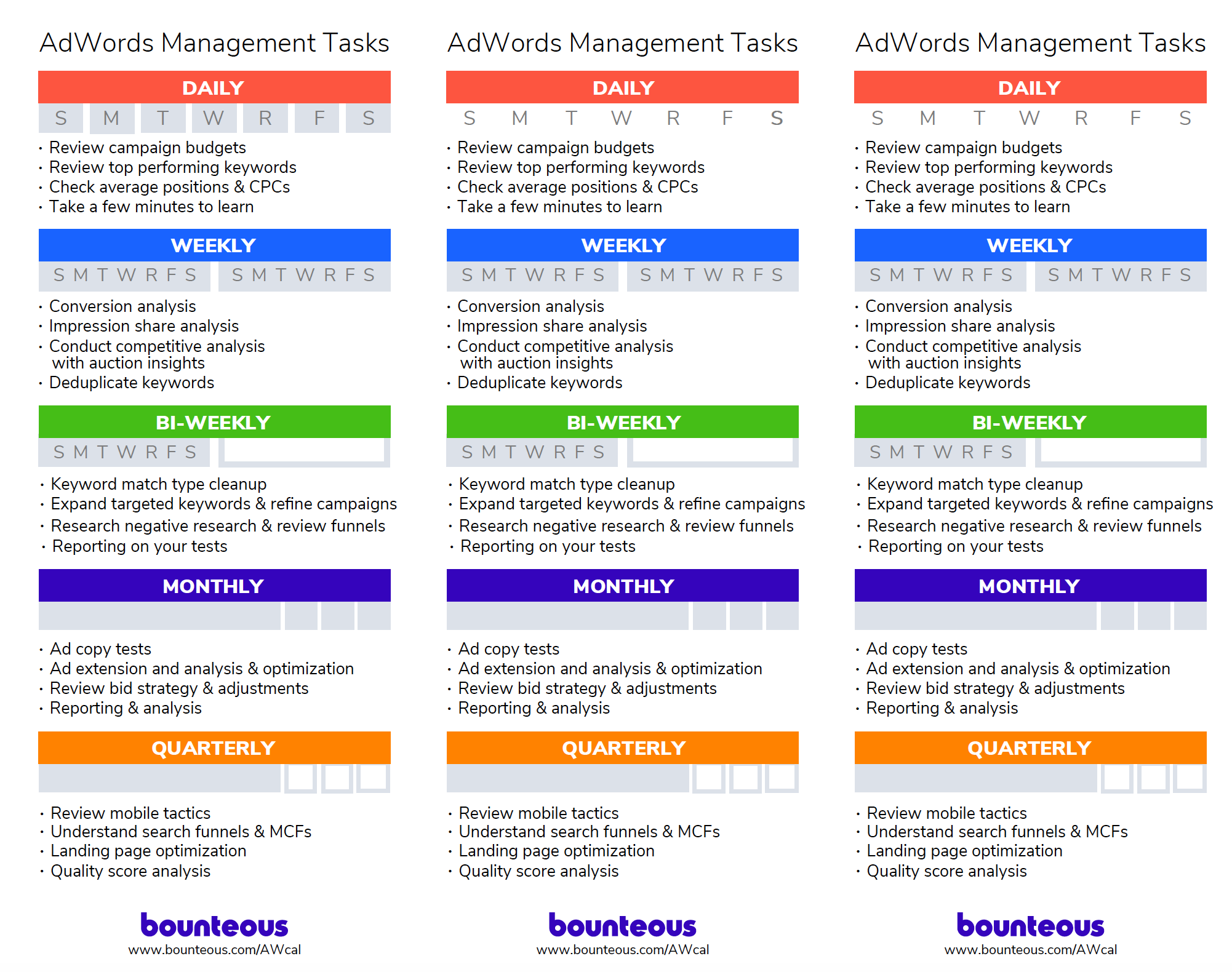 screenshot of Adwords Bookmark Calendar