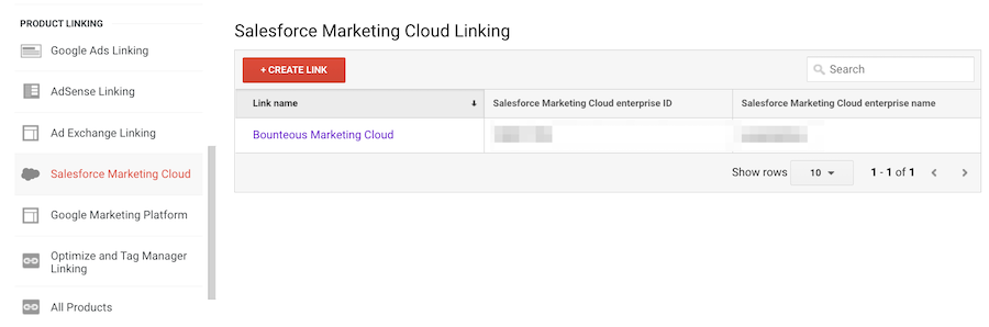 Salesforce Marketing Cloud Linking showing as visible in the navigation