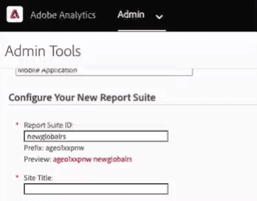 GIF showing where to add the site title under Configure Your New Report Suite