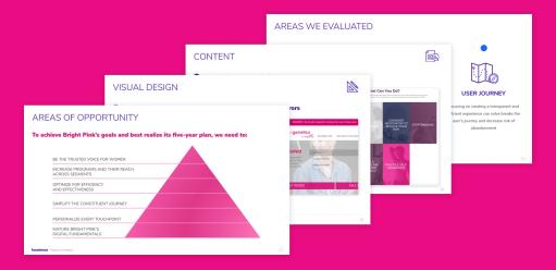 various pages of the Bright Pink site