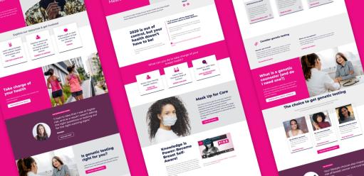 multiple bright pink web pages showed stacked on top of each other
