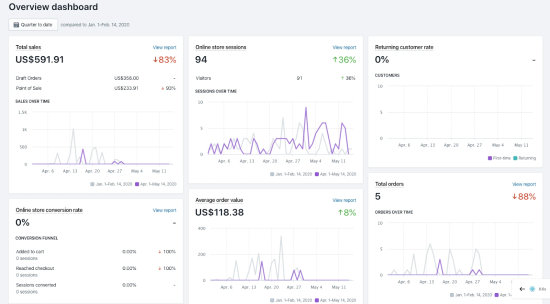 screen grab of basic shopify reports