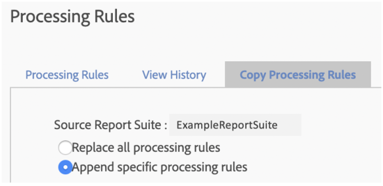 image capture of the Copy Processing Rules tab