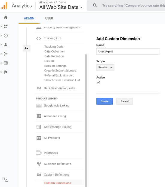 image showing where to add custom dimensions in Google Analytics