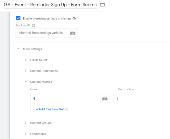 image of setting up the event in Google Tag Manager