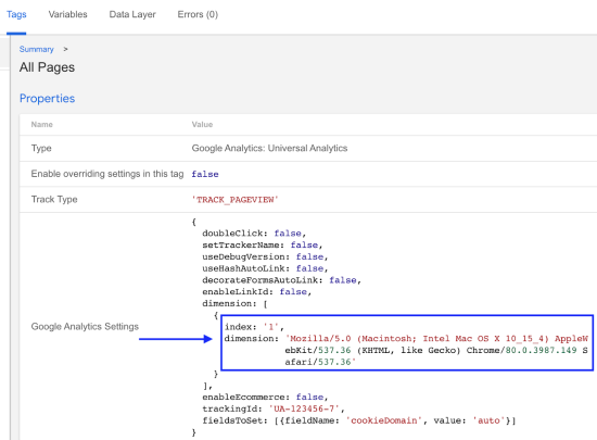 image showing preview mode to view the Google Analytics request in Google Tag Manager