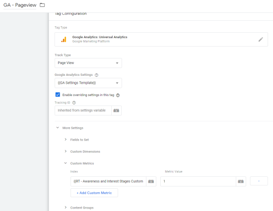 image showing how to configure the tag in google tag manager