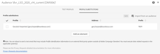Adding Profile Substitutions to the Test Profiles window