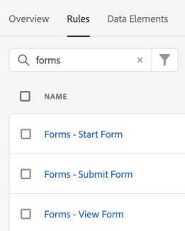 image show example of form tracking grouped together in rules search