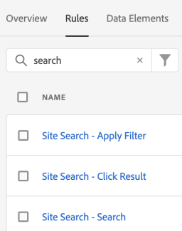 image show example of search tracking grouped together in rules search