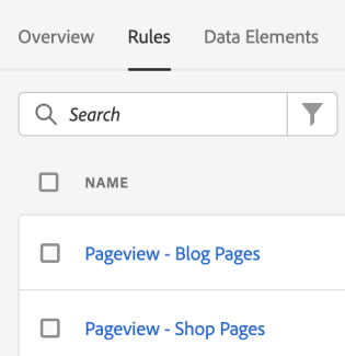 image showing search results in rules in Adobe Launch