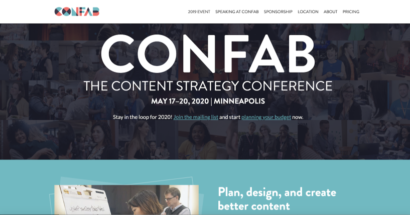 screenshot of the Confab 2019 homepage