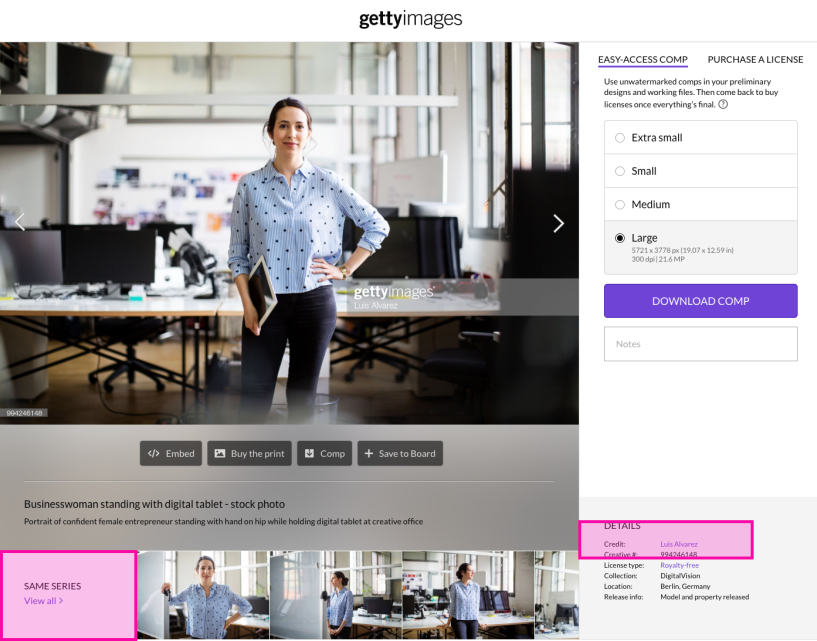 screen shot of getty images homepage