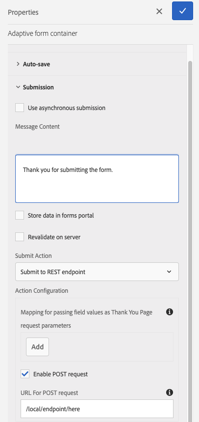 screenshot of Submit to REST endpoint action