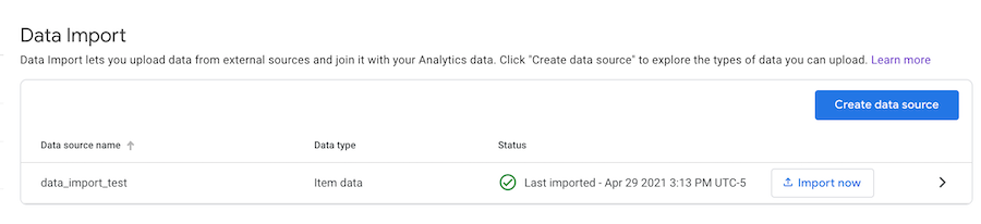 Data source successfully added in the GA4 interface