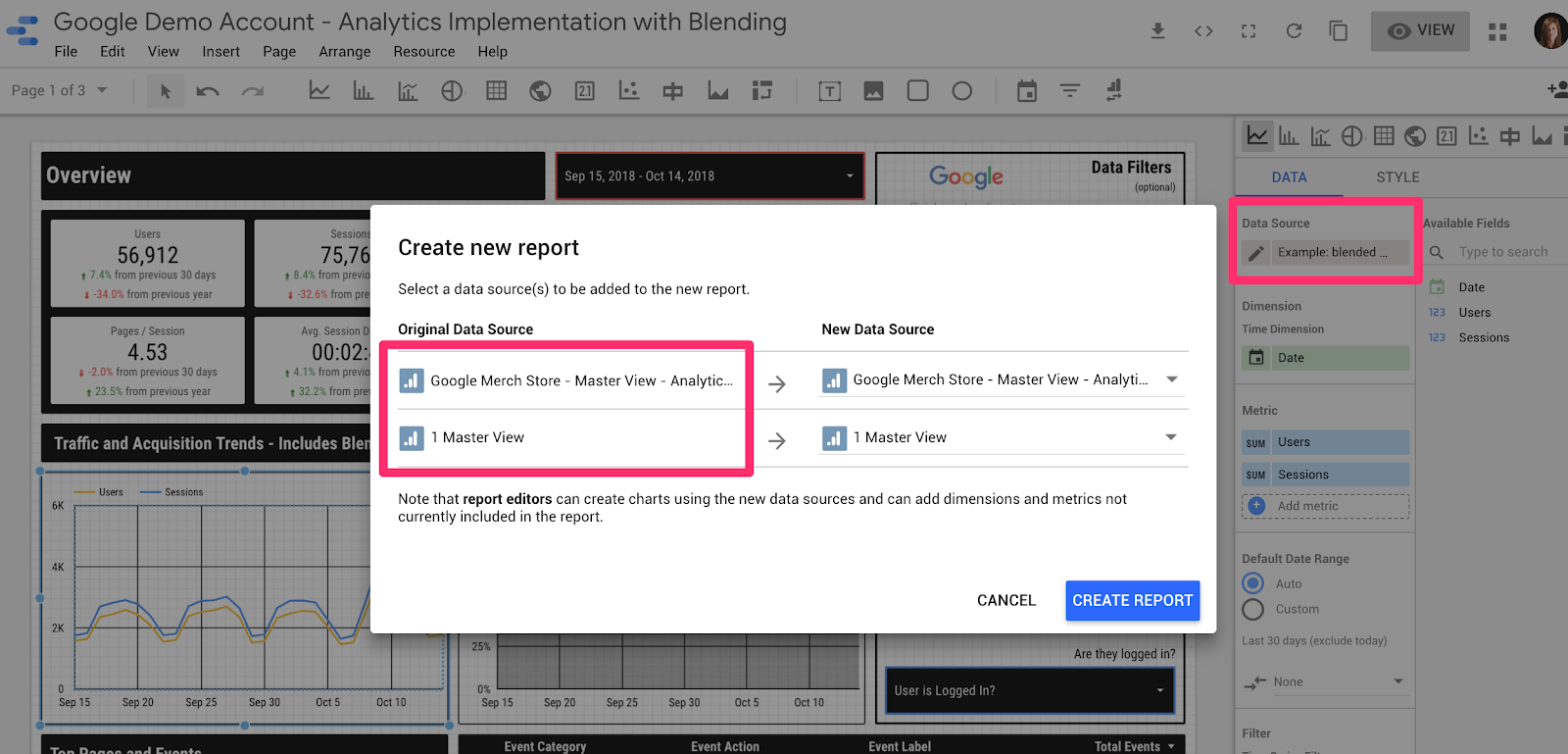 data blending data sources screenshot