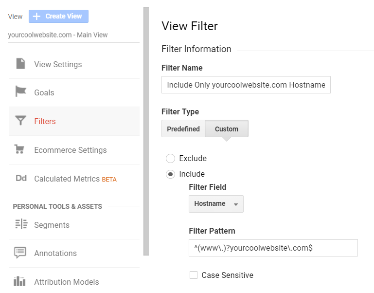 picture of website with hostname filter